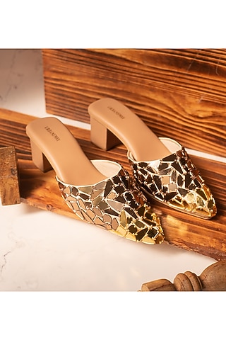 Black Taffeta Silk Acrylic Mirror Mules by Urbansway