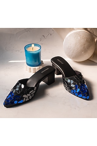 Black Taffeta Silk Acrylic Mirror Mules by Urbansway