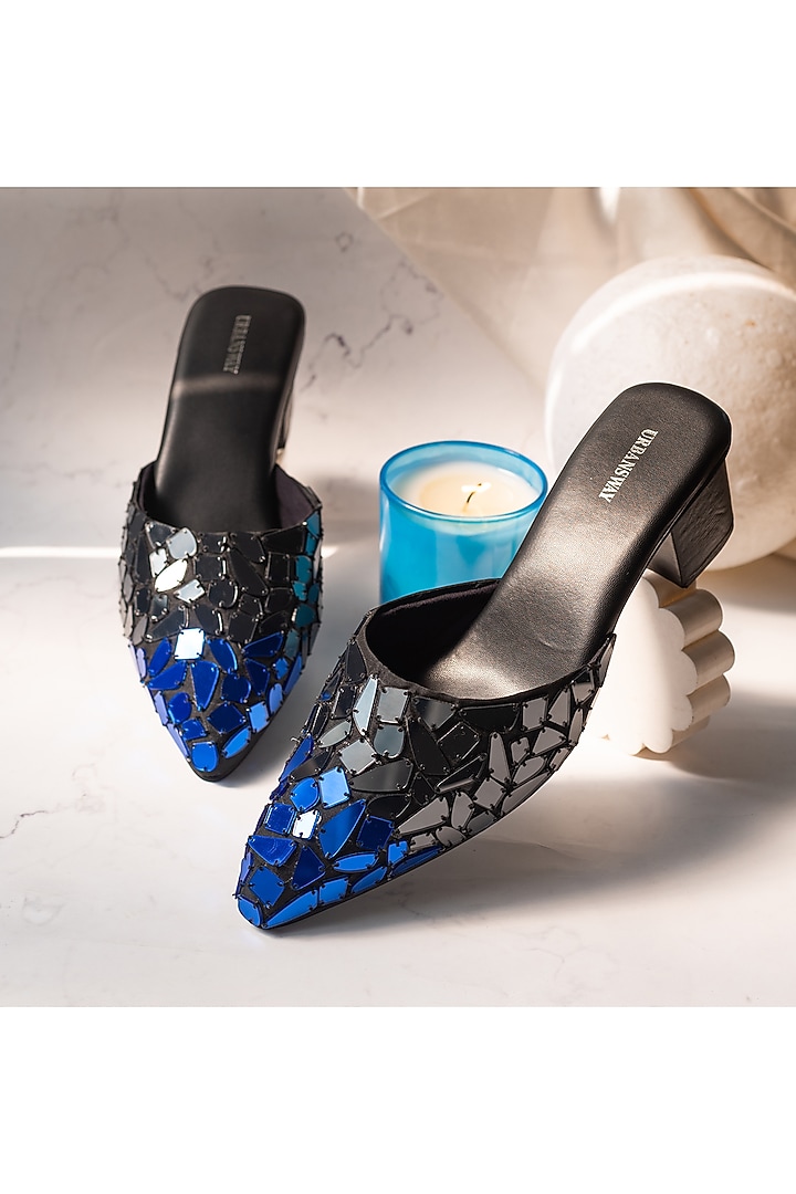 Black Taffeta Silk Acrylic Mirror Mules by Urbansway at Pernia's Pop Up Shop