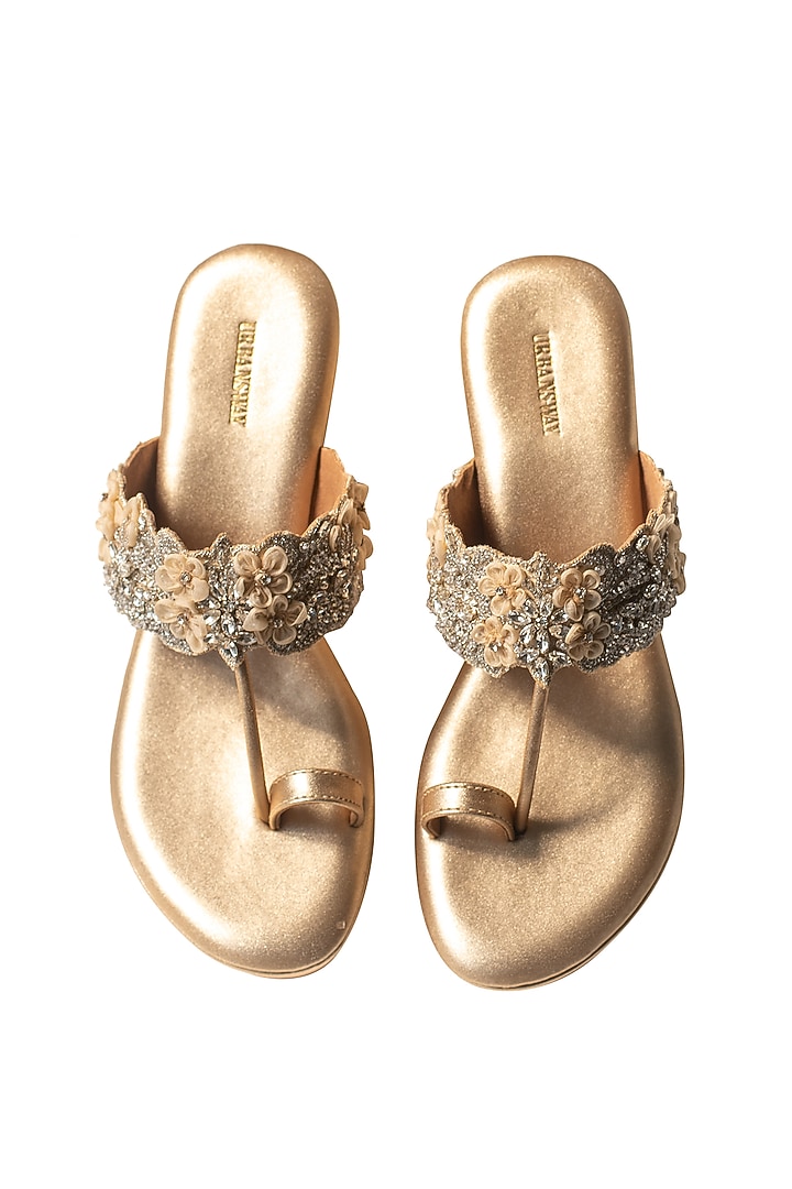 Gold Faux Leather Beaded Wedges by Urbansway at Pernia's Pop Up Shop