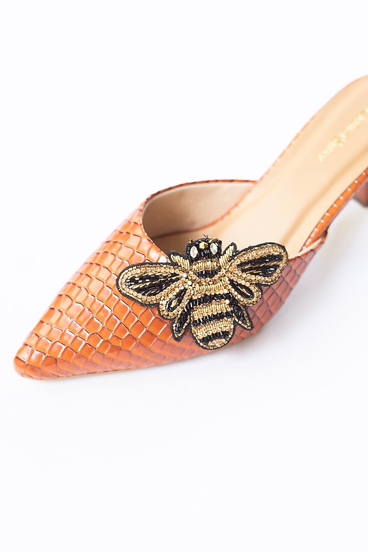 Orange Tan Vegan Leather Detachable Bee Clip Mule Heels by Urbansway at Pernia's Pop Up Shop