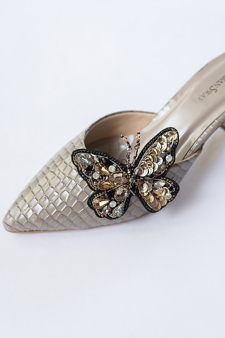 Grey Vegan Leather Detachable Bee Clip Mule Heels by Urbansway at Pernia's Pop Up Shop