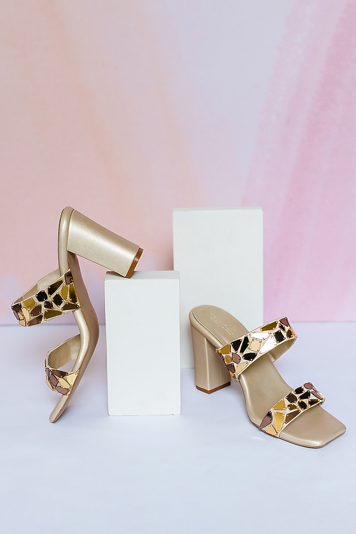 Gold Bridal Satin Acrylic Mirror Heels by Urbansway at Pernia's Pop Up Shop
