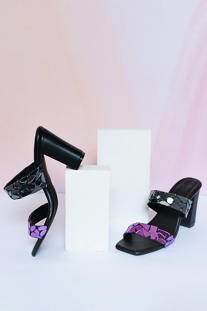 Black & Purple Bridal Satin Acrylic Mirror Heels by Urbansway at Pernia's Pop Up Shop