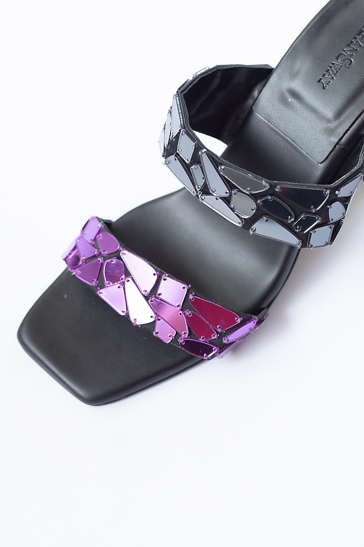 Black & Purple Bridal Satin Acrylic Mirror Heels by Urbansway at Pernia's Pop Up Shop