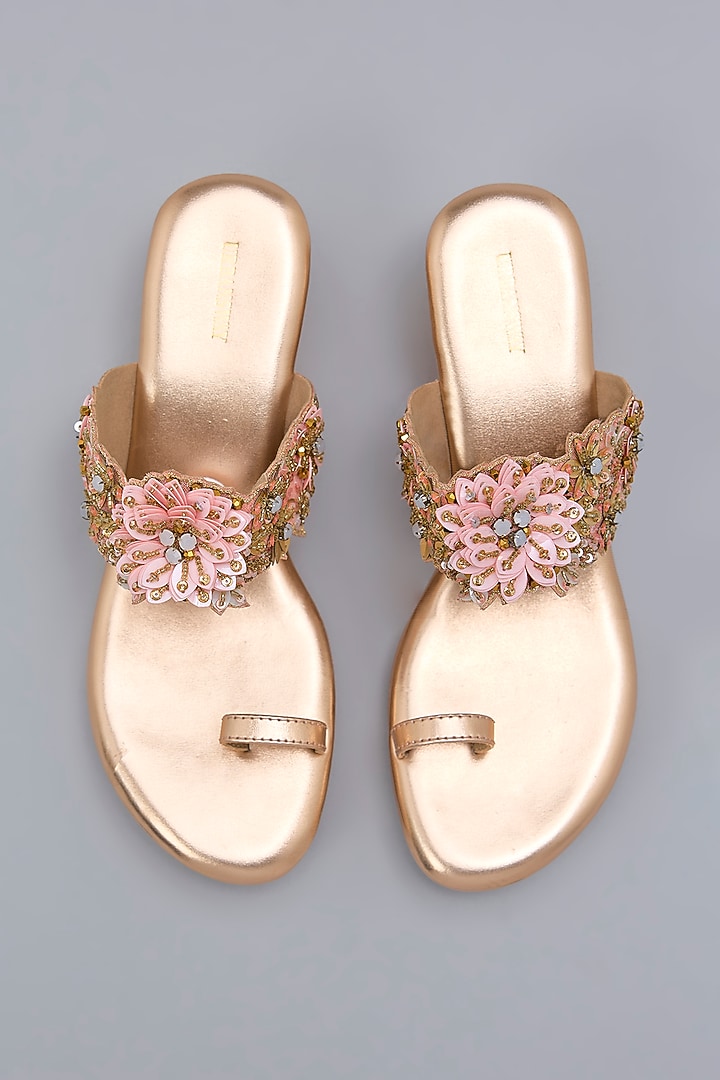 Rose Gold Cotton Silk Floral Hand Embroidered Wedges by Urbansway at Pernia's Pop Up Shop