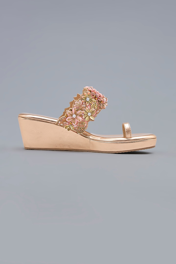 Rose Gold Cotton Silk Floral Hand Embroidered Wedges by Urbansway at Pernia's Pop Up Shop
