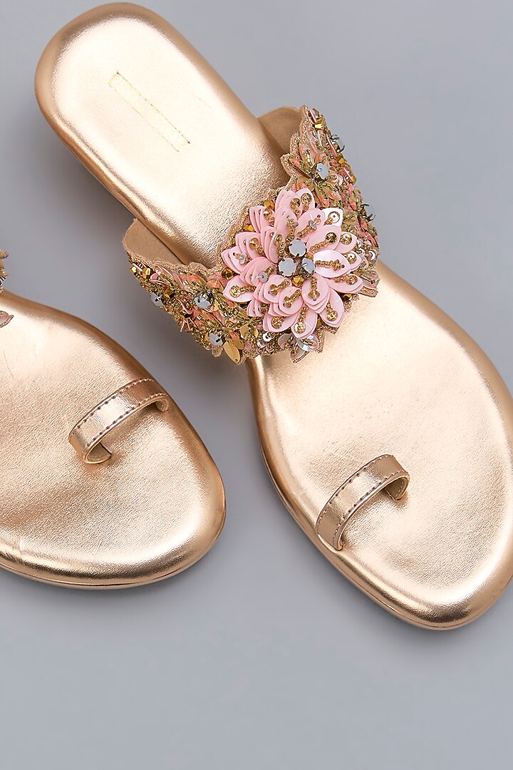 Rose Gold Cotton Silk Floral Hand Embroidered Wedges by Urbansway at Pernia's Pop Up Shop