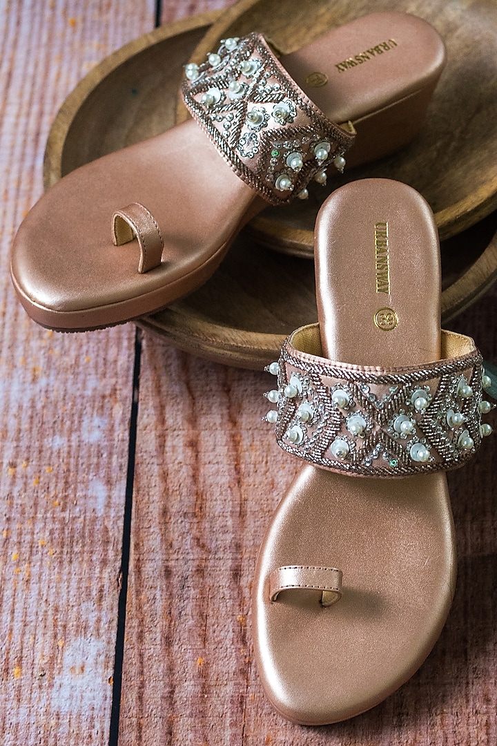 Rose Gold Beaded Wedges by Urbansway