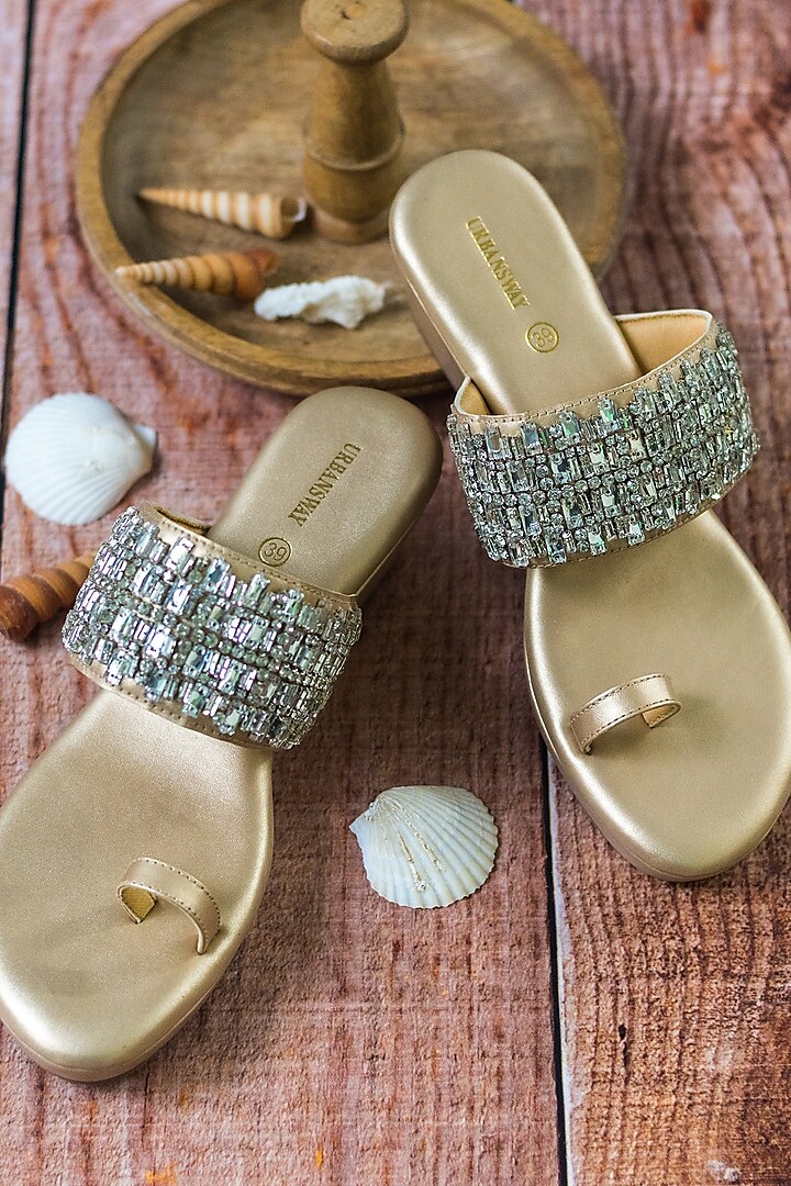Gold Crystal Embellished Wedges by Urbansway