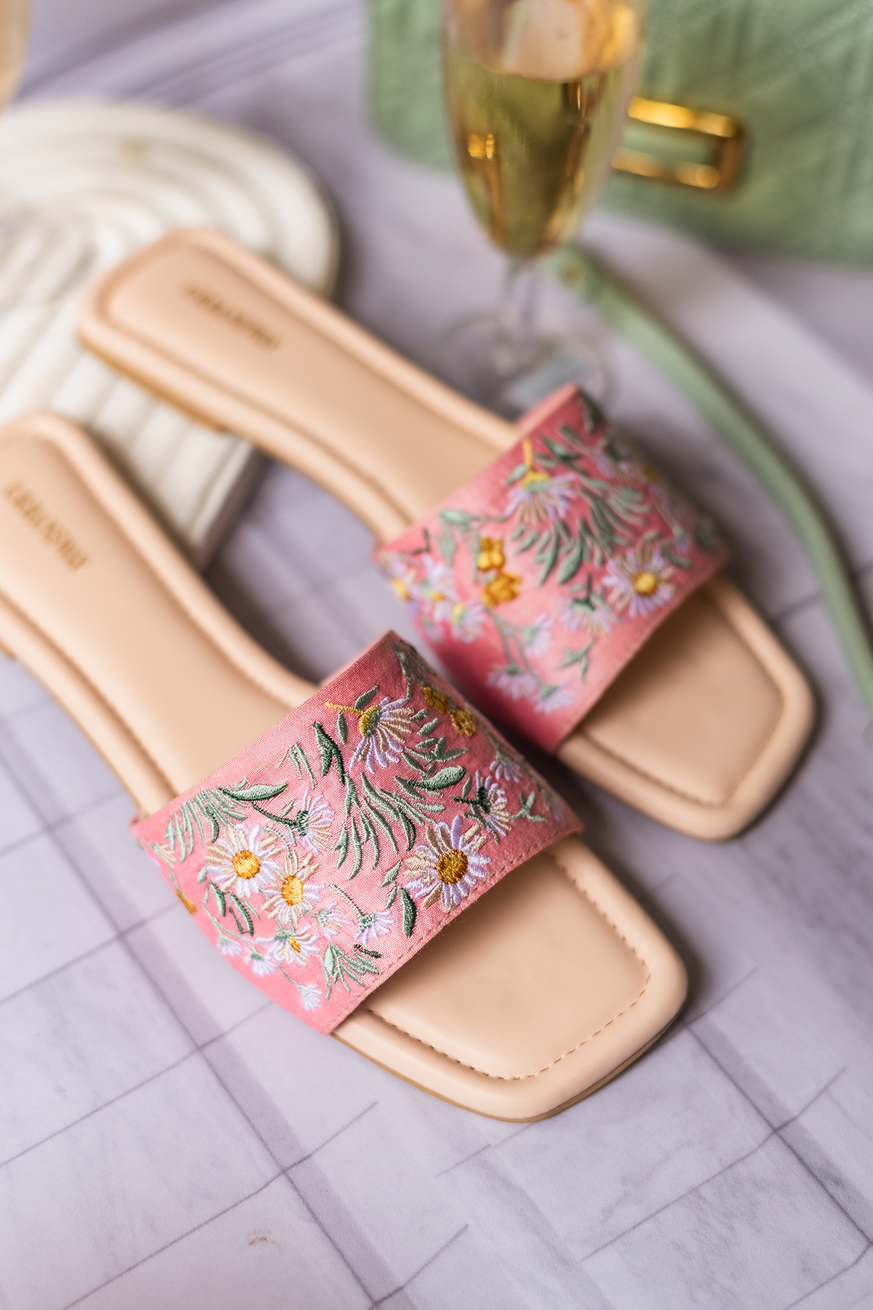 Pastel Pink Embroidered Flats by Urbansway