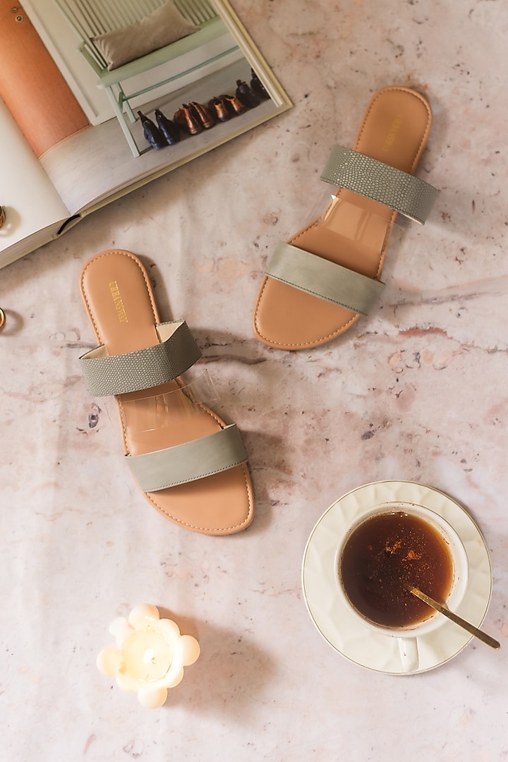 Grey & Tan Flats With Straps by Urbansway