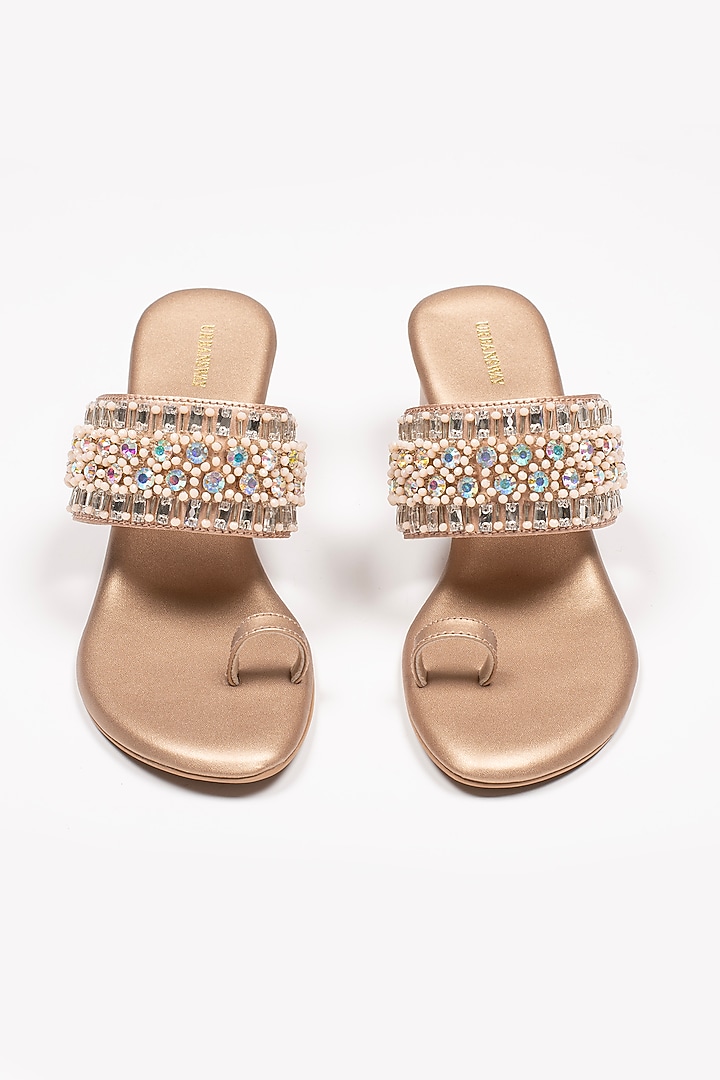 Light Bronze Vegan Leather Embellished Block Heels by Urbansway at Pernia's Pop Up Shop