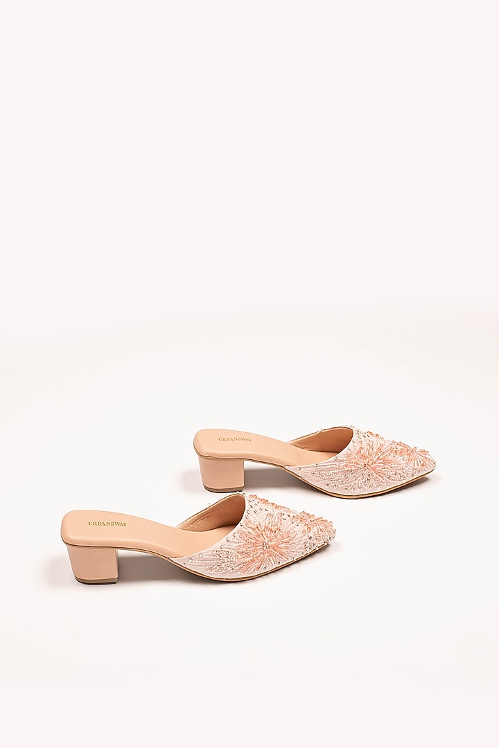 Pastel Pink Vegan Leather & Taffeta Silk Embroidered Mules by Urbansway at Pernia's Pop Up Shop