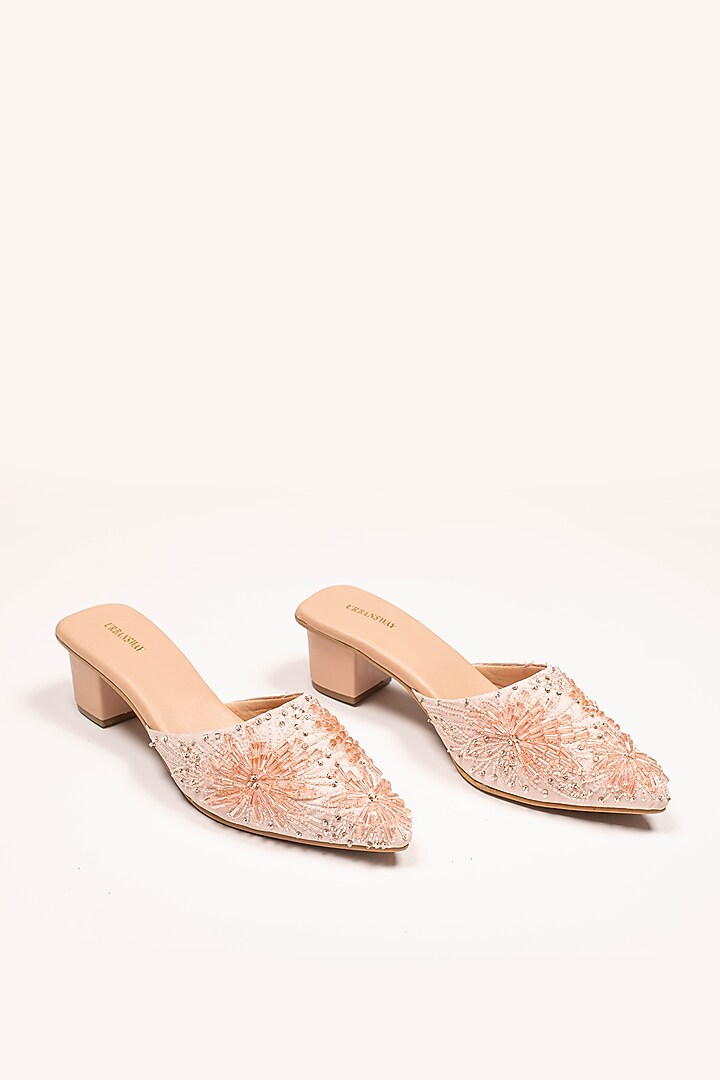 Pastel Pink Vegan Leather & Taffeta Silk Embroidered Mules by Urbansway at Pernia's Pop Up Shop
