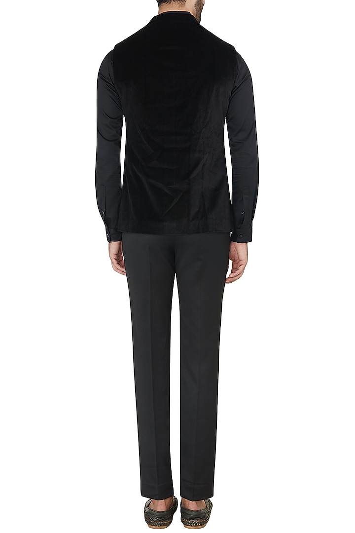 Black metal insert velvet waist coat available only at Pernia's Pop Up Shop.