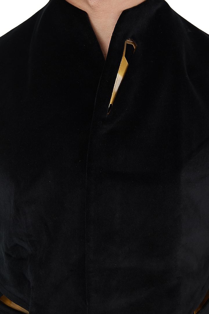 Black metal insert velvet waist coat available only at Pernia's Pop Up Shop.