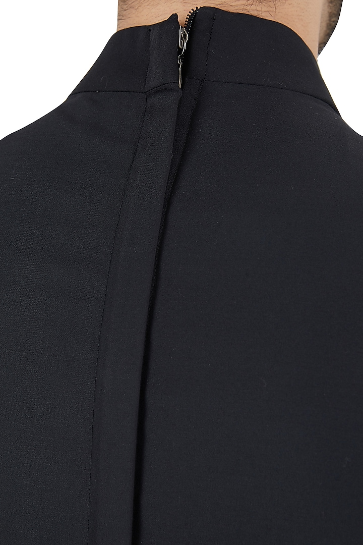 Black long metal insert bandhgala jacket available only at Pernia's Pop Up Shop.