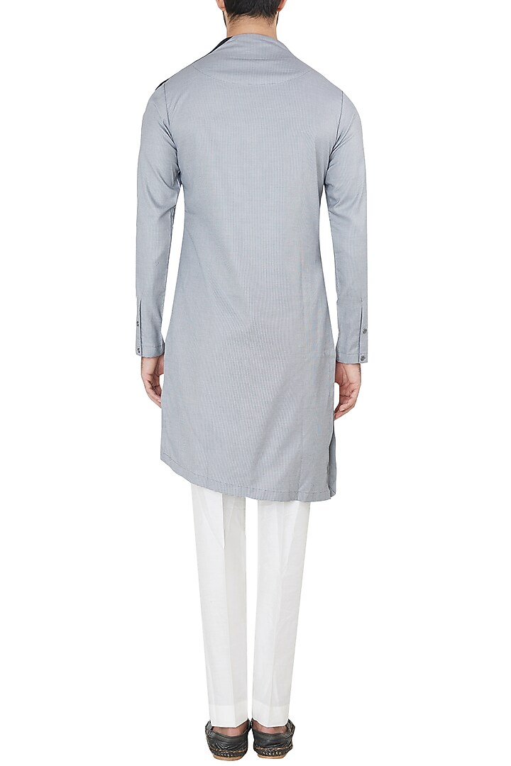 Black and white textured asymmetrical kurta available only at Pernia's Pop Up Shop.