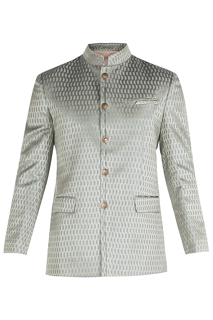Shimmer grey bandhgala jacket with pants available only at Pernia's Pop Up Shop.