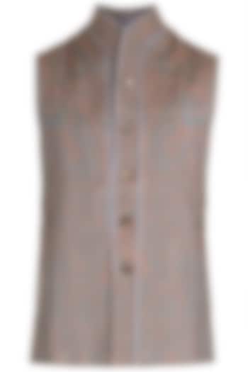 Grey High Neck Panelled Waist Coat by Unit by Rajat Suri