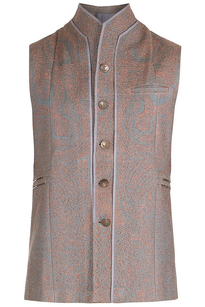 Grey High Neck Panelled Waist Coat by Unit by Rajat Suri