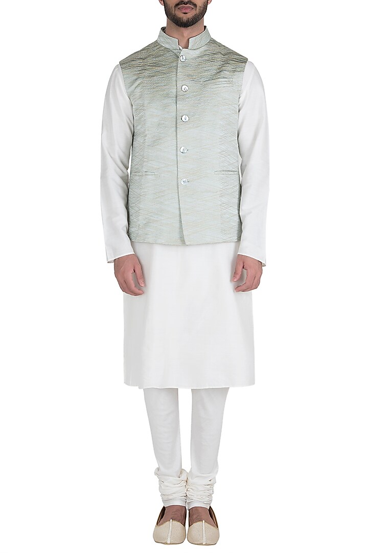 Pastel green jacquard waist coat available only at Pernia's Pop Up Shop.