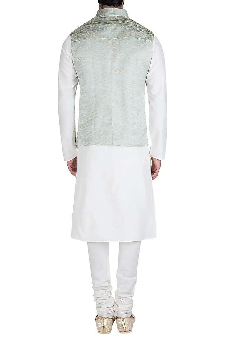 Pastel green jacquard waist coat available only at Pernia's Pop Up Shop.