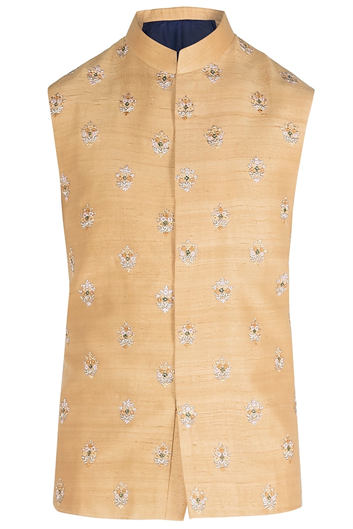Mustard Embroidered Waist Coat by Unit by Rajat Suri