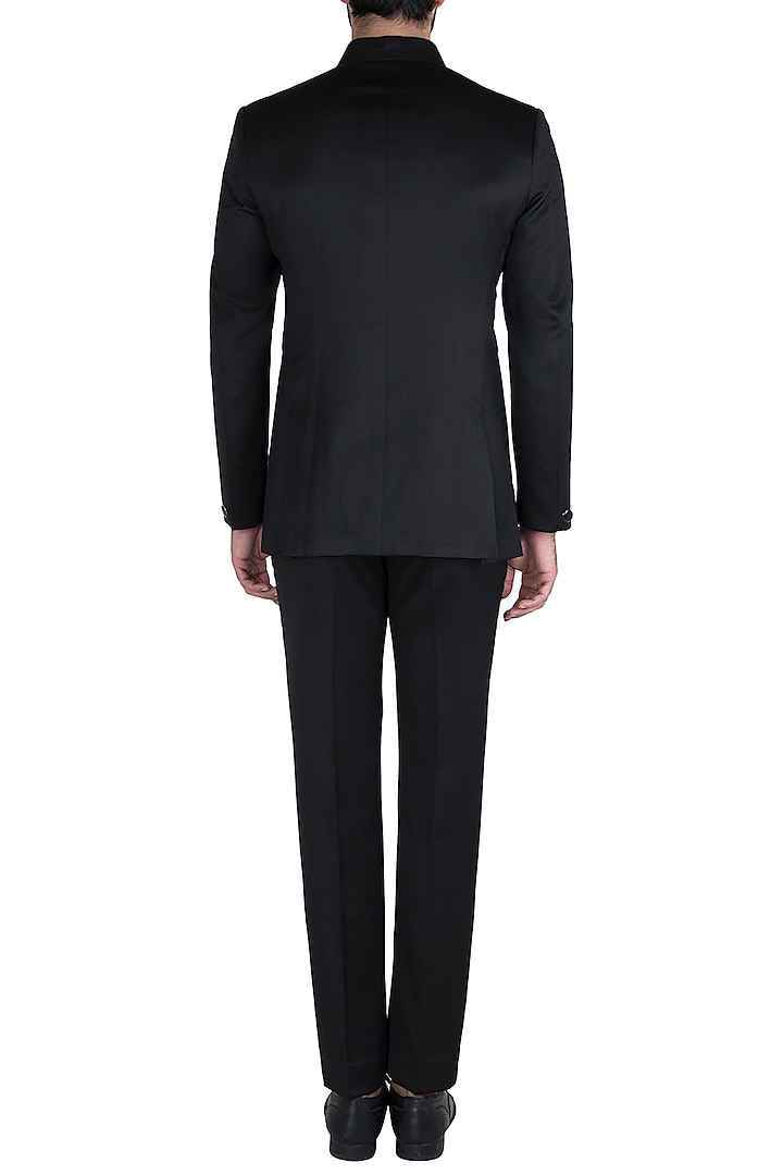 Black metal insert bandhgala jacket with pants available only at Pernia's Pop Up Shop.