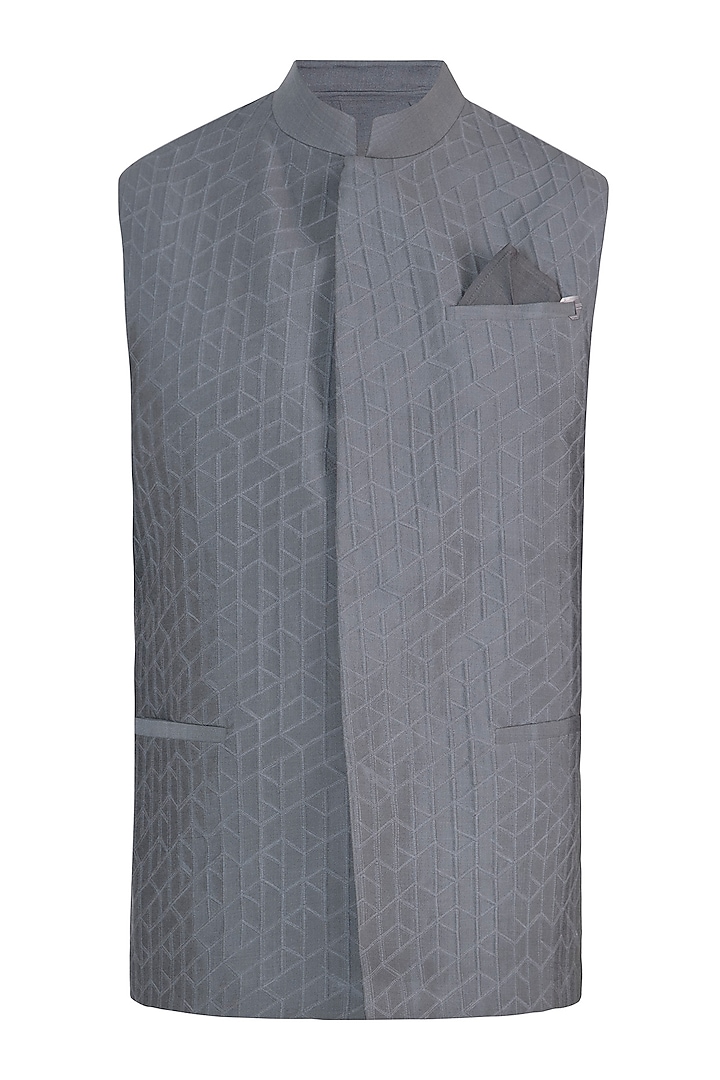 Grey textured waistcoat by Unit by Rajat Suri