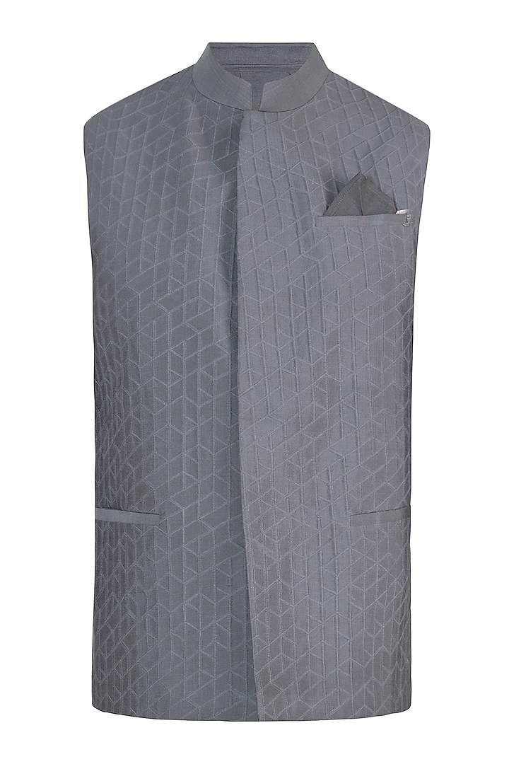 Grey textured waistcoat by Unit by Rajat Suri at Pernia's Pop Up Shop