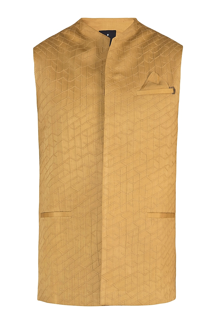 Yellow textured waistcoat by Unit by Rajat Suri