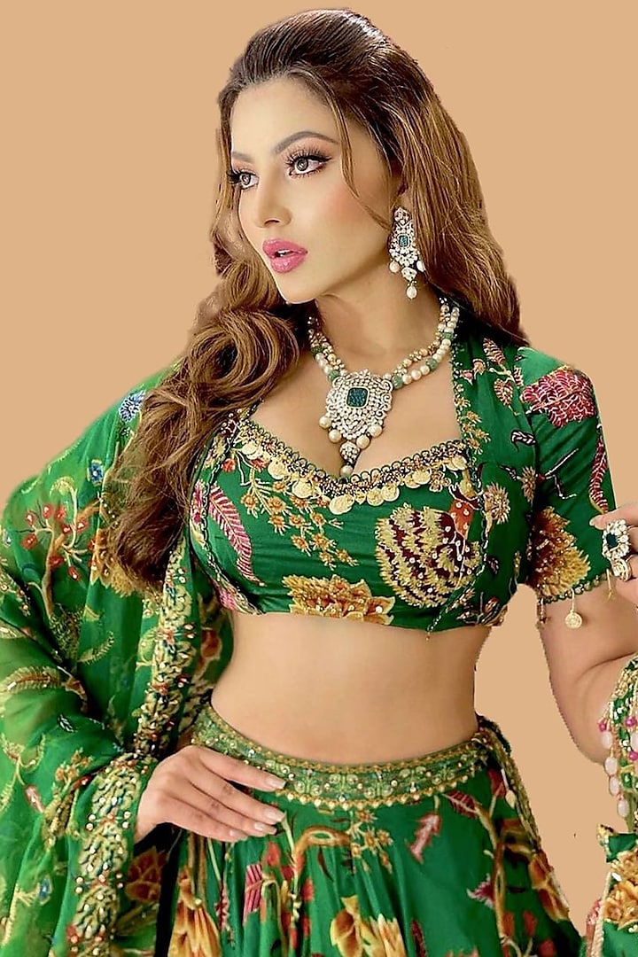 Green Embroidered Lehenga Set by Mahima Mahajan