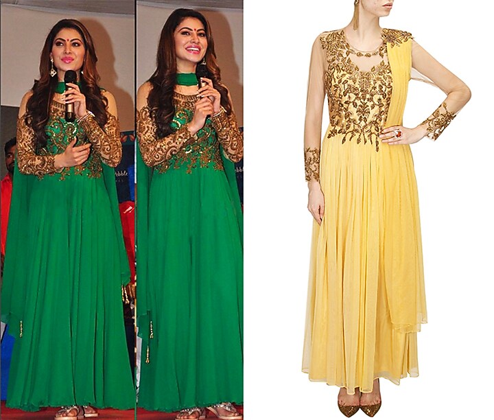 Ochre zardosi embroidery anarkali set available only at Pernia's Pop Up Shop.