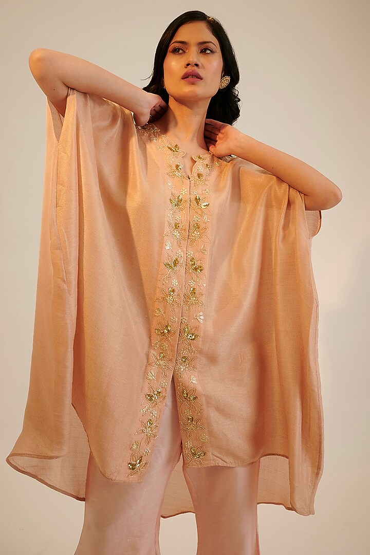 Peach Tissue Georgette Embroidered Co-Ord Set by Sheela Suthar at Pernia's Pop Up Shop