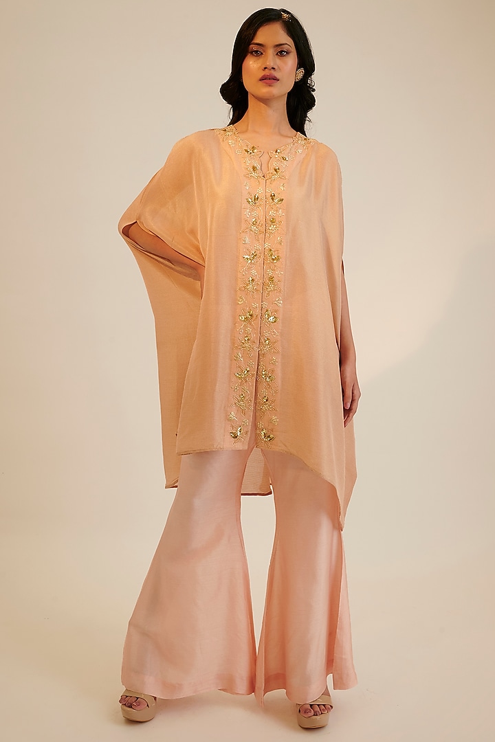 Peach Tissue Georgette Embroidered Co-Ord Set by Sheela Suthar