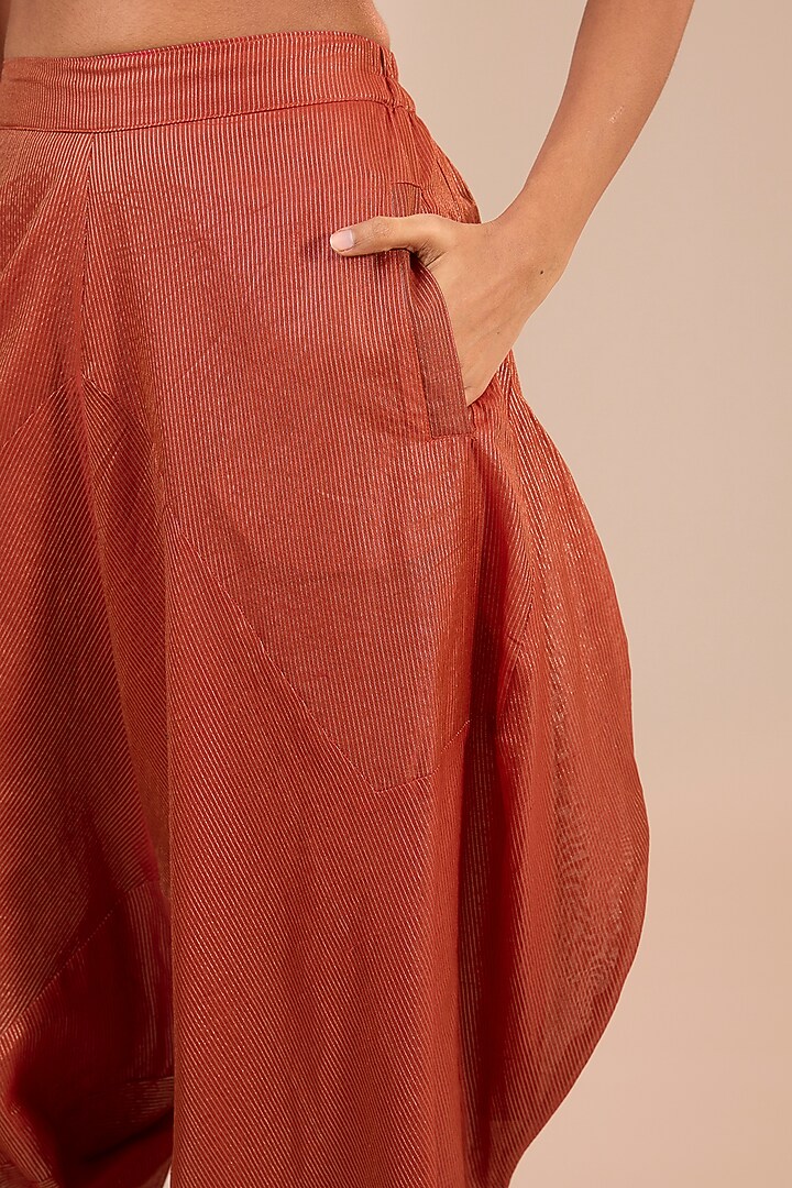 Orange Tissue Silk Stripes Asymmetric Pants by Urvashi Kaur at Pernia's Pop Up Shop