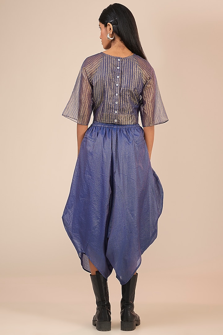 Indigo Blue Tissue Silk Textured Button-Down Top by Urvashi Kaur at Pernia's Pop Up Shop