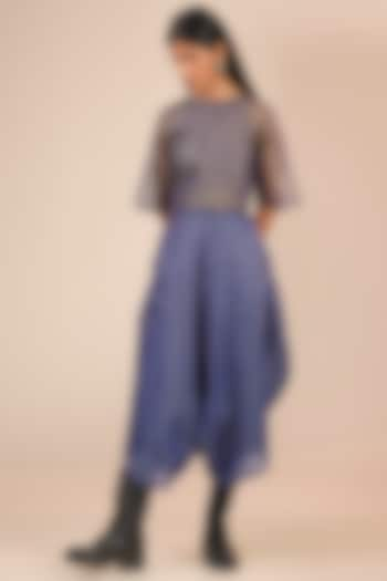 Indigo Blue Tissue Silk Textured Button-Down Top by Urvashi Kaur at Pernia's Pop Up Shop