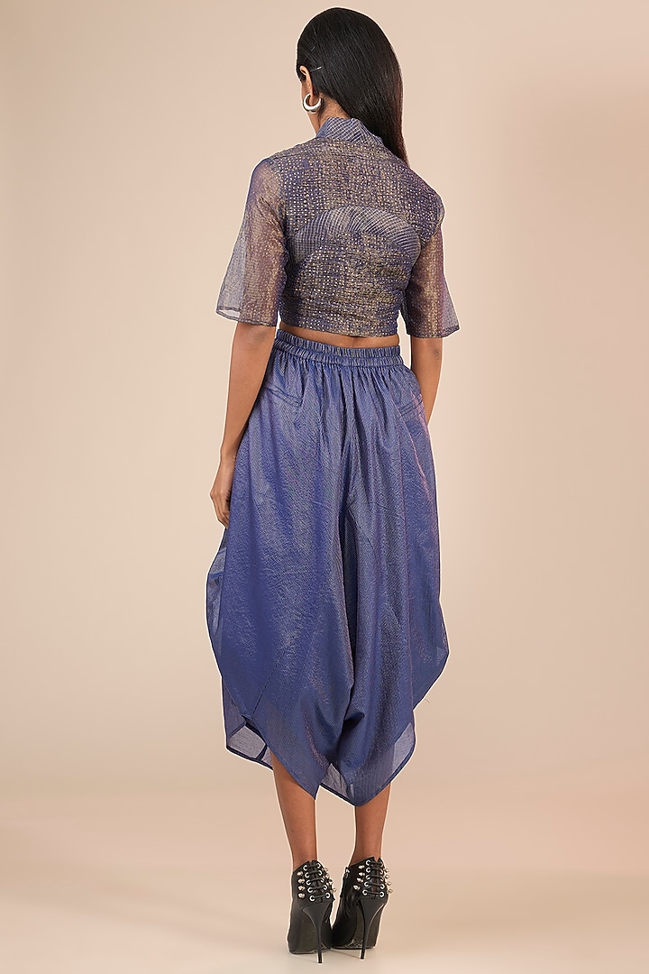 Blue Tissue Silk Stripes Asymmetric Pants by Urvashi Kaur at Pernia's Pop Up Shop