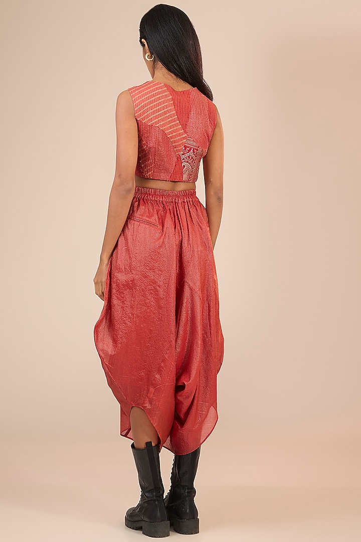 Red Brocade Silk Bralette by Urvashi Kaur at Pernia's Pop Up Shop