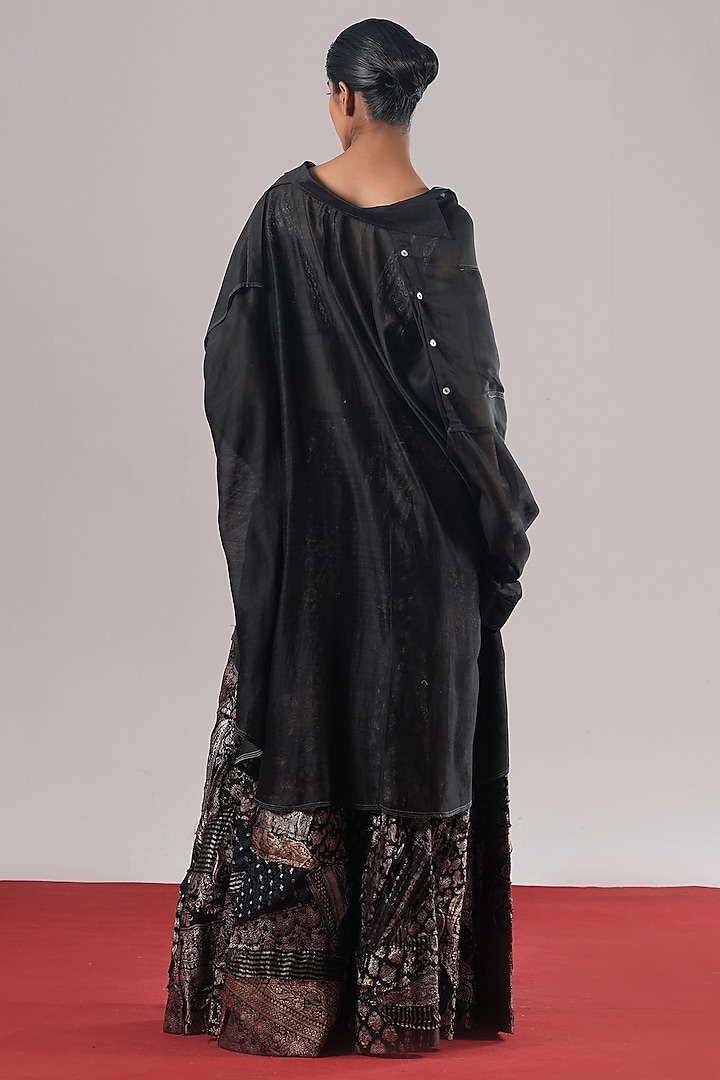 Black Brocade Silk Patchwork Bustier by Urvashi Kaur at Pernia's Pop Up Shop