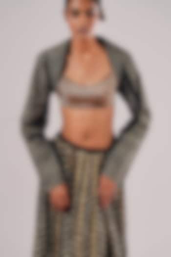 Beige Hand Woven Tissue Silk Blouse by Urvashi Kaur at Pernia's Pop Up Shop