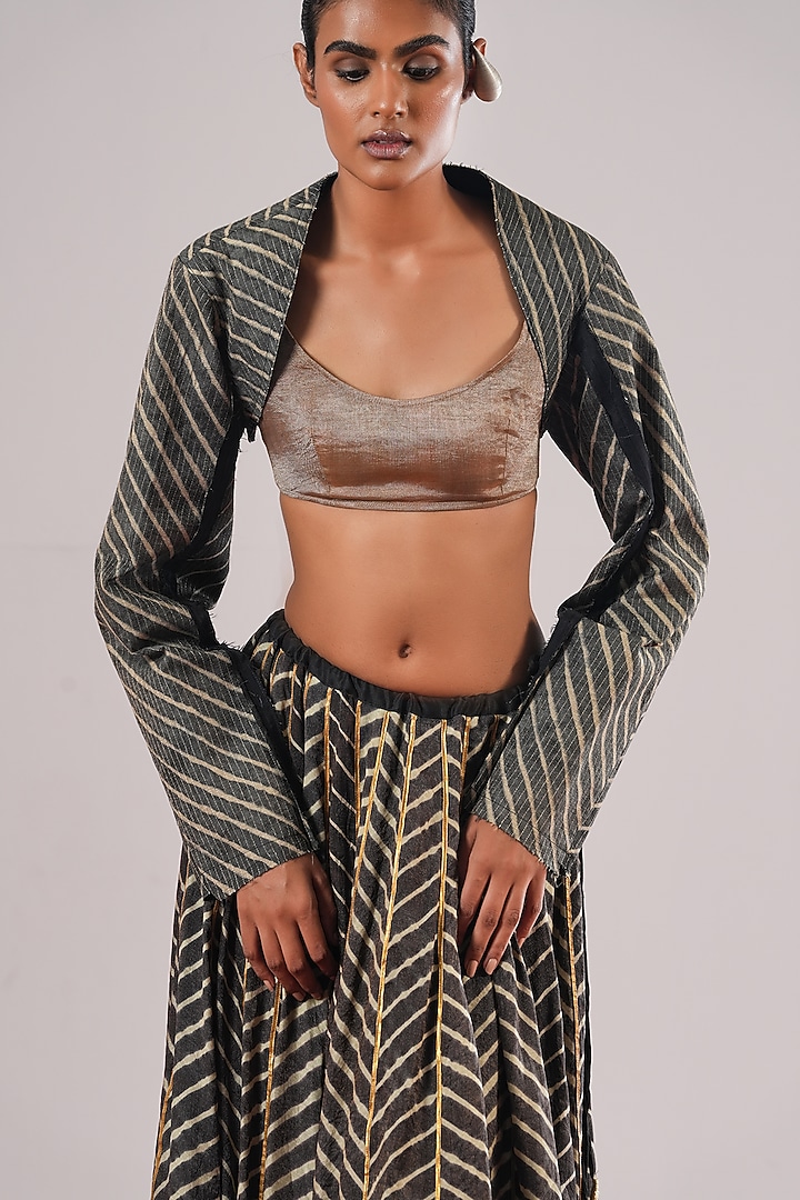 Beige Hand Woven Tissue Silk Blouse by Urvashi Kaur at Pernia's Pop Up Shop