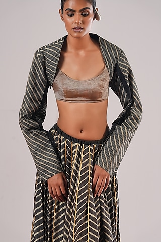 Beige Hand Woven Tissue Silk Blouse by Urvashi Kaur
