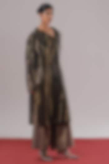 Black & Golden Hand Woven Striped Tissue Silk Blazer by Urvashi Kaur at Pernia's Pop Up Shop