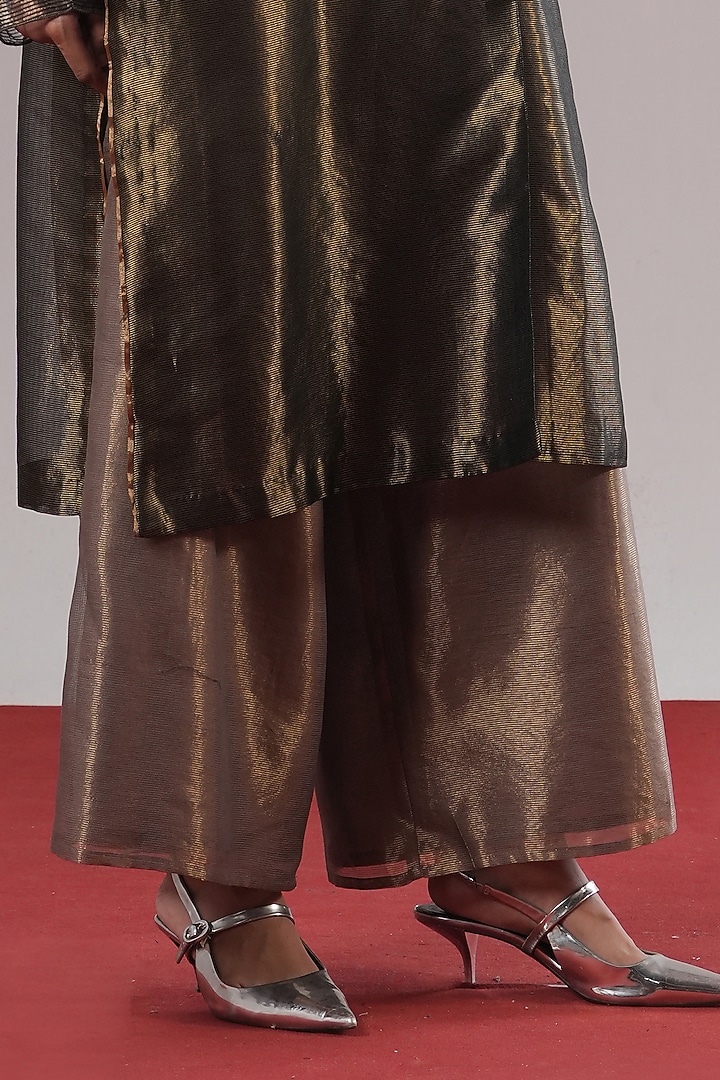 Steel Grey Handwoven Tissue Silk Farshi Pants by Urvashi Kaur at Pernia's Pop Up Shop
