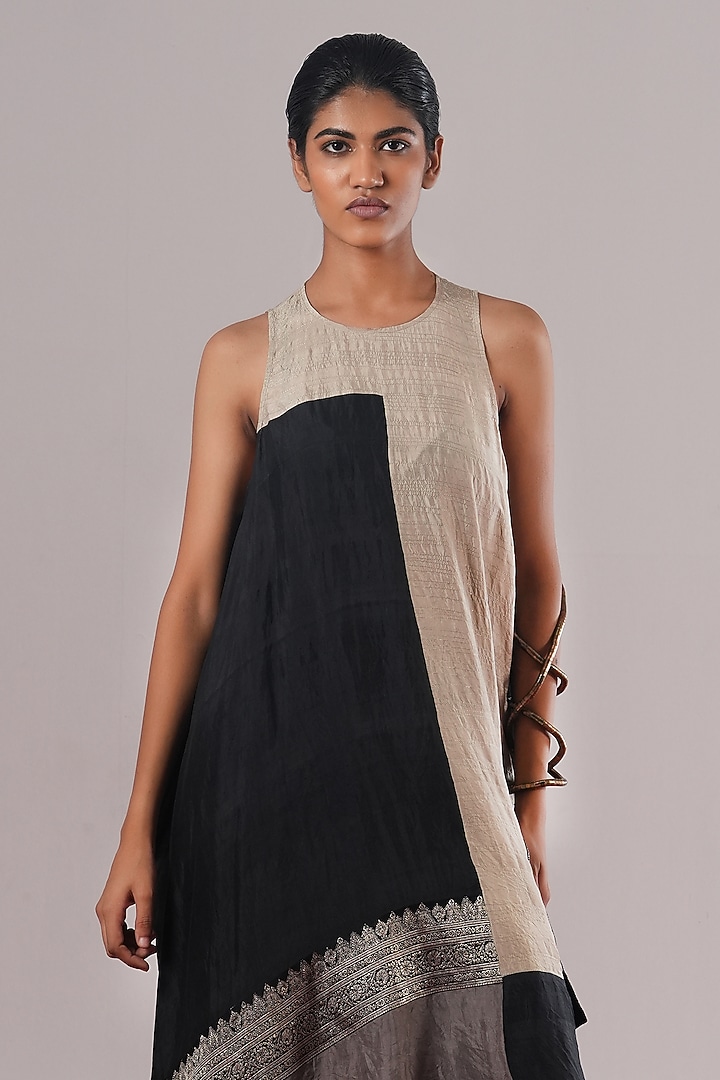 Multi-Colored Mulberry Silk Block Printed Tunic by Urvashi Kaur at Pernia's Pop Up Shop