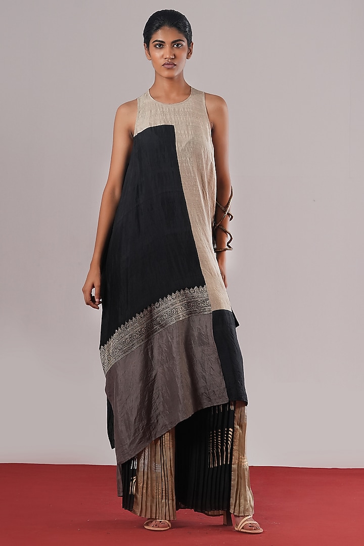 Multi-Colored Brocade Silk Block Printed Pant by Urvashi Kaur at Pernia's Pop Up Shop